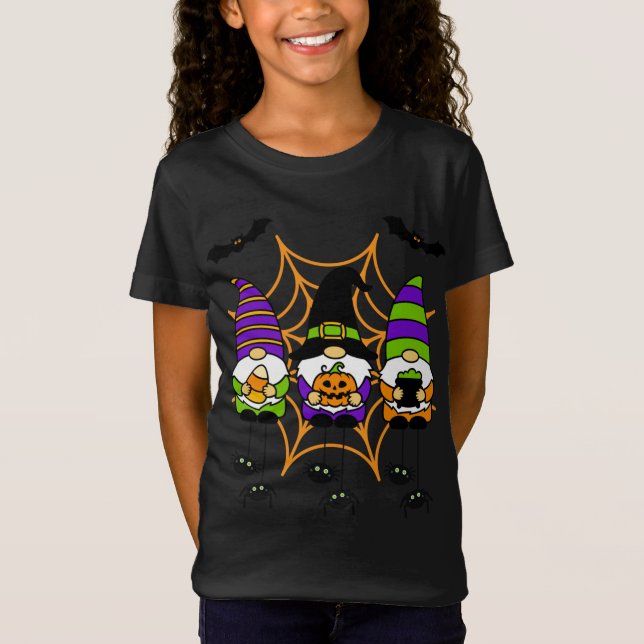 T-Shirt Halloween Gnomes Dans Spiderweb Avec Araignées Bat (Devant)