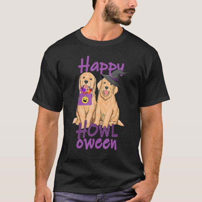 T-shirt Halloween Golden Retriever Happy Howl O Ween (Devant)