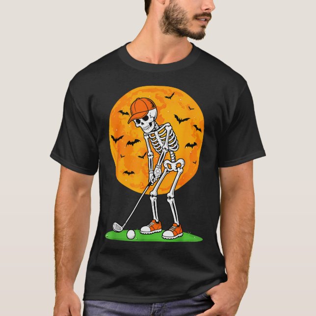 T-shirt Halloween Golf Skeleton Soky Golfer Halloween Golf (Devant)