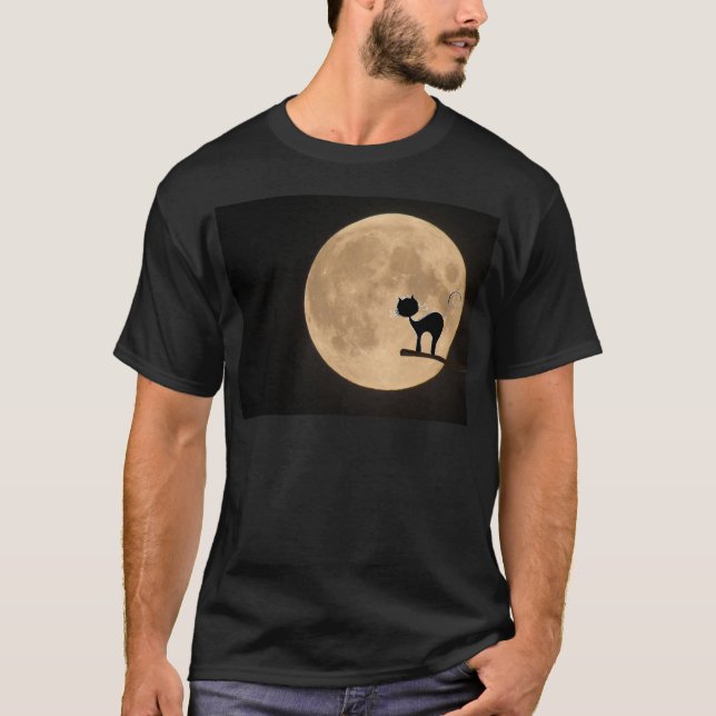 T-shirt Halloween gothique chat noir avec pleine lune (Devant)