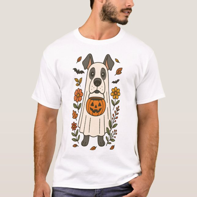 T-shirt Halloween Great Dane Flowers (Devant)
