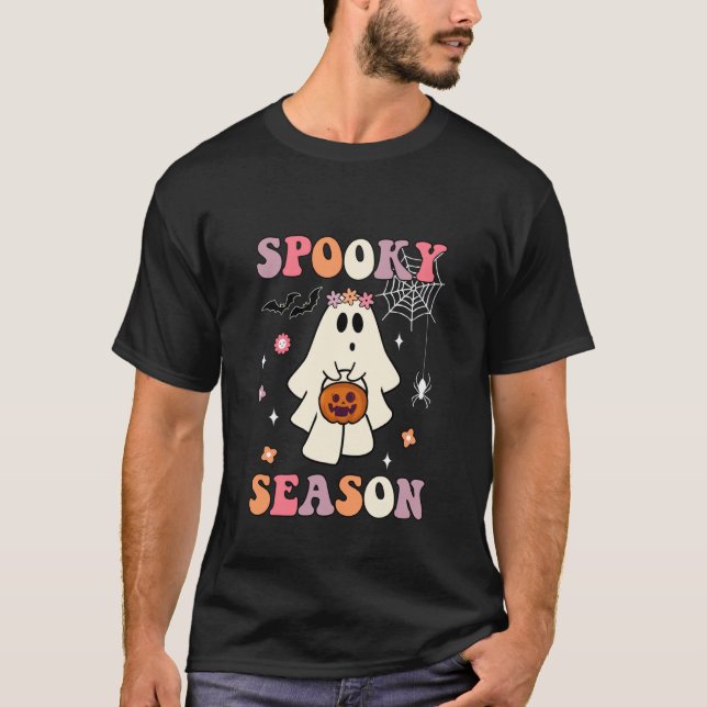 T-shirt Halloween Groovy Drôle Mignon Fantôme Saison Ensor (Devant)