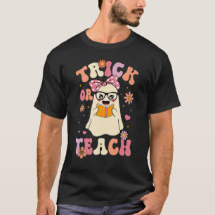 T-shirt Halloween Groovy Trick Or Teach Fantôme Floral Rét