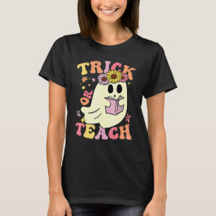 T-shirt Halloween Groovy Trick or Teach Rétro Fantôme Flor