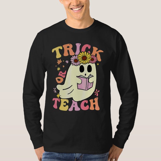 T-shirt Halloween Groovy Trick or Teach Rétro Fantôme Flor (Devant)