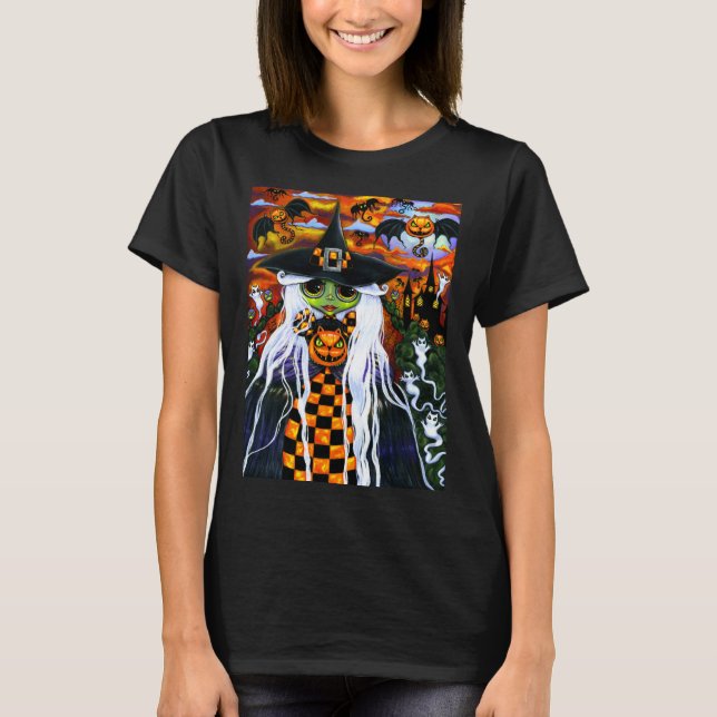T-shirt Halloween Gros Oeil blanc sorcier robe de tableau  (Devant)