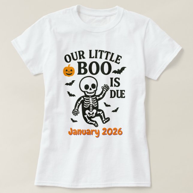 T-shirt Halloween Grossesse bébé Faire-part Boo est dû (Design devant)