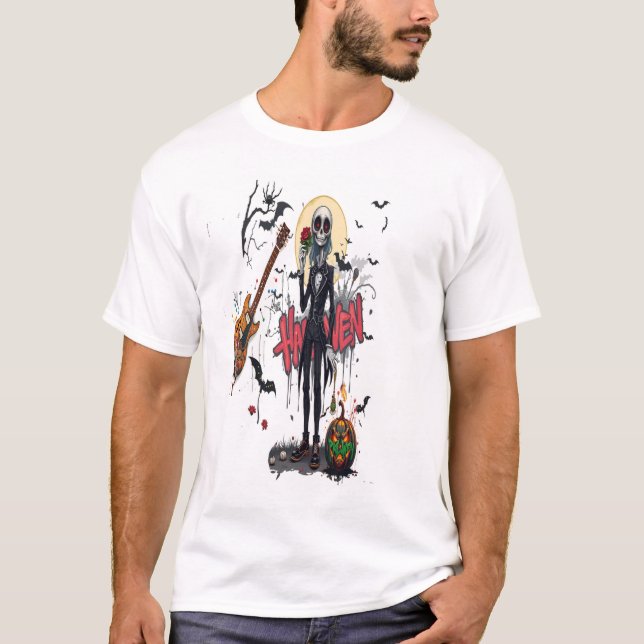 T-shirt halloween guitar graffiti art anime cool family  (Devant)