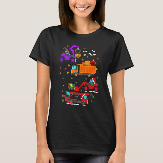 T-shirt Halloween Hallothanksmas Véhicule de construction  (Devant)