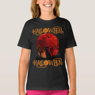 T-SHIRT HALLOWEEN HALLOWEEN CHAT BATS À CRAN NOIR