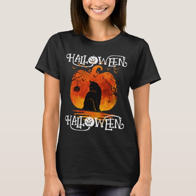T-SHIRT HALLOWEEN HALLOWEEN CHAT CITROUILLE NOIR (Devant)
