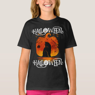T-SHIRT HALLOWEEN HALLOWEEN CHAT CITROUILLE NOIR