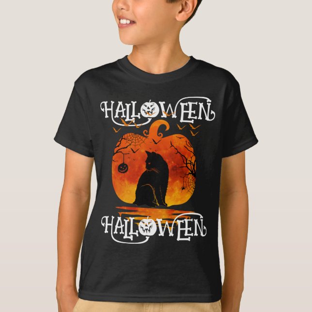 T-SHIRT HALLOWEEN HALLOWEEN CHAT CITROUILLE NOIRE (Devant)