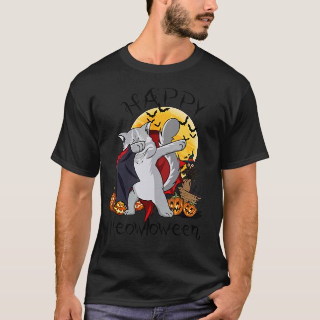 T-shirt Halloween Happy Meowloween Chat Dabbing (Devant)