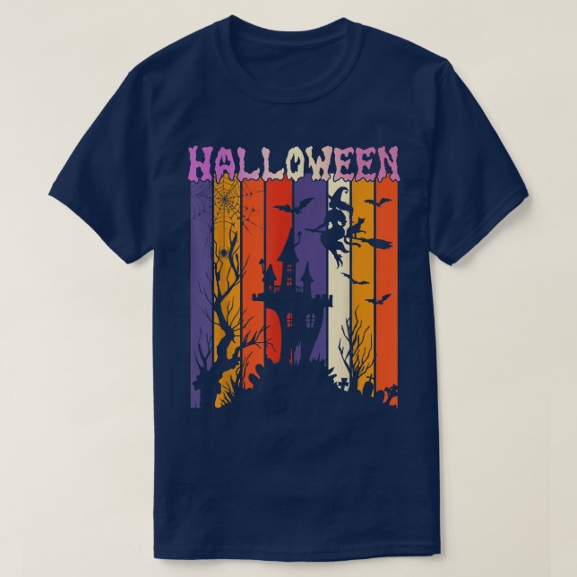 T-shirt Halloween Haunted House Witch Vintage (Design devant)