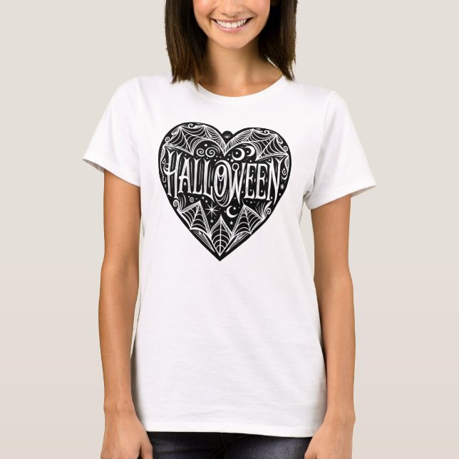 T-shirt Halloween Heart, Black Heart Shape, Holiday (Devant)
