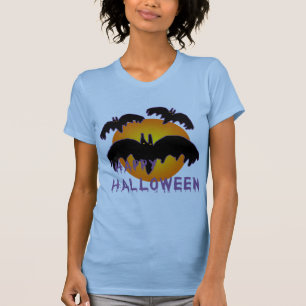 T-shirt Halloween heureux avec la lune et les battes