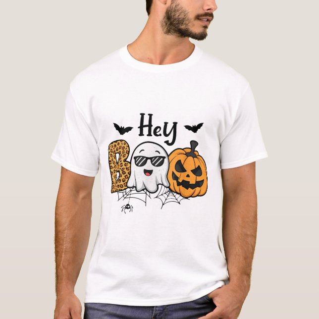 T-shirt Halloween Hey Boo Fantôme Citrouille Costume femme (Devant)