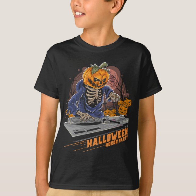 T-shirt Halloween Horror Party Citrouille Head DJ (Devant)