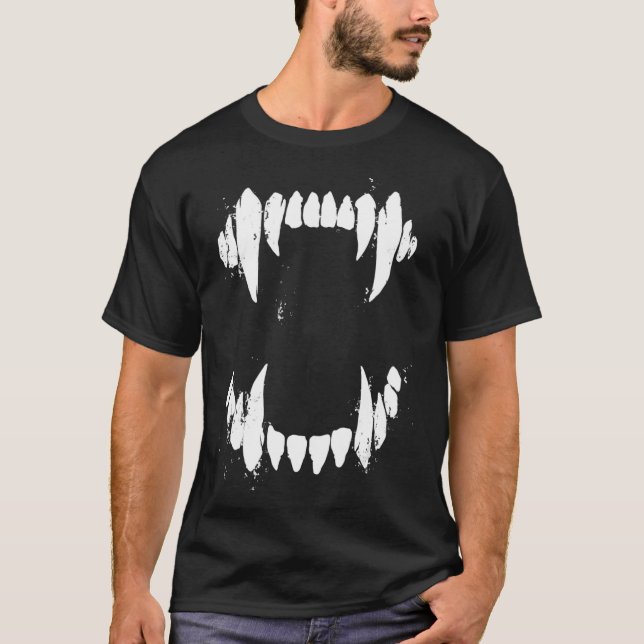 T-shirt Halloween Horror Wolf Chien Vampire Monster Dents (Devant)