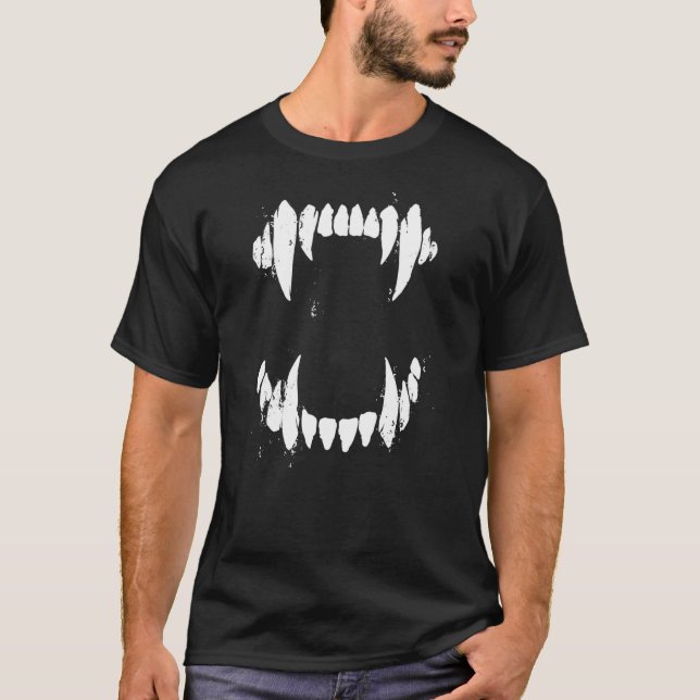 T-shirt Halloween Horror Wolf Dog Vampire Monster Teeth Co (Devant)