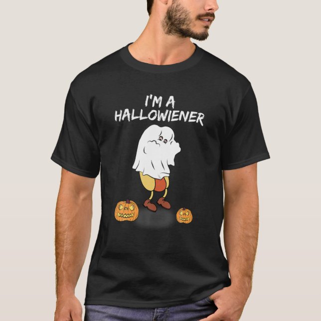 T-shirt Halloween Hot Dog, Wiener Dress Up In Ghost Costum (Devant)