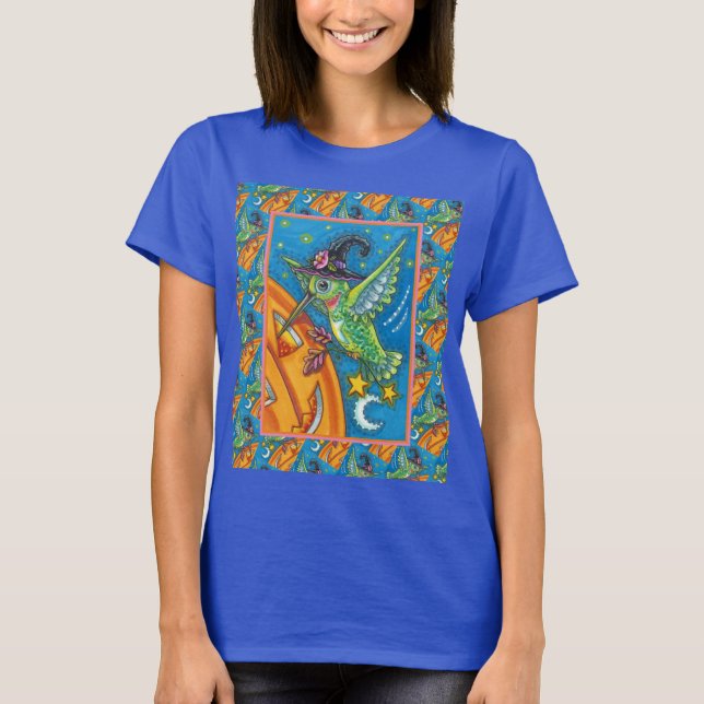 T-SHIRT HALLOWEEN HUMMINGBIRD & JACK-O'-LANTERN WHIMSY (Devant)