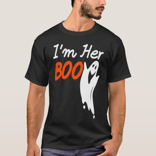 T-shirt Halloween I'm Her Boo I'm His Witch Matching Coupl (Devant)