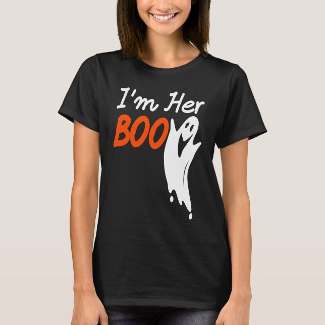T-shirt Halloween I'm Her Boo I'm His Witch Matching Coupl (Devant)