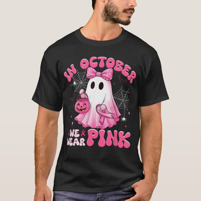 T-shirt Halloween in October We Wear Pink Breast Cancer Aw (Devant)