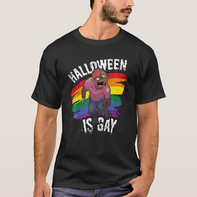 T-shirt Halloween Is Gay Funny Gay Pride Zombie Lazy Costu (Devant)