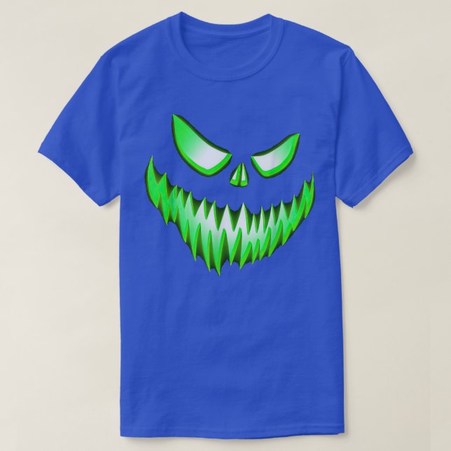 T-shirt Halloween Jack-o'-lantern à visage vert effrayant (Design devant)