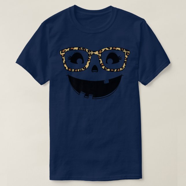 T-shirt Halloween Jack-o'-lantern Citrouille Face Leopard  (Design devant)