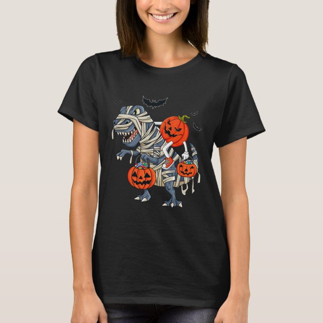 T-shirt Halloween Jack-o'-lantern équitation T Rex Garçons (Devant)