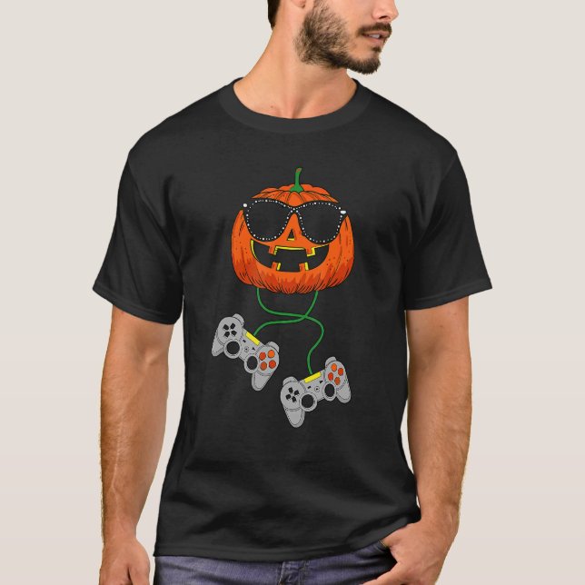 T-shirt Halloween Jack-o'-lantern Gamer Boys Kids Men Hall (Devant)