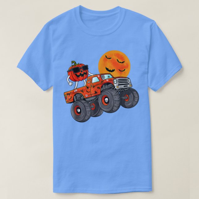 T-shirt Halloween Jack-o'-lantern Monster Truck Toddler Bo (Design devant)