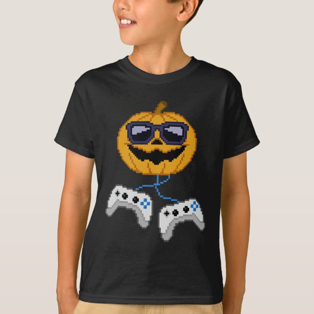 T-shirt Halloween Jack-o'-lantern Pixeleleled Jeu Gamer Bo (Devant)