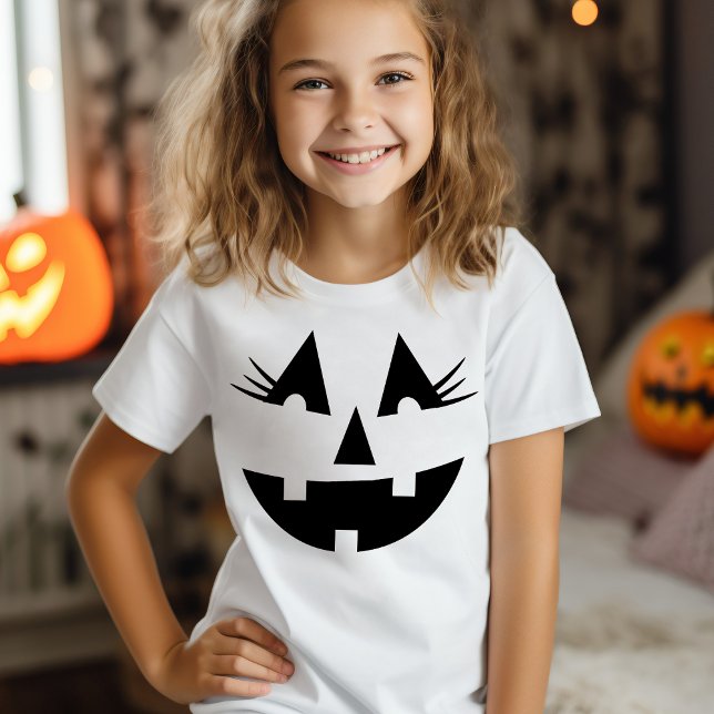 T-Shirt Halloween joyeux Jack-O-Lanterne jeune visage (Cute Halloween Happy Jack-O-Lantern Girly Face T-Shirt)