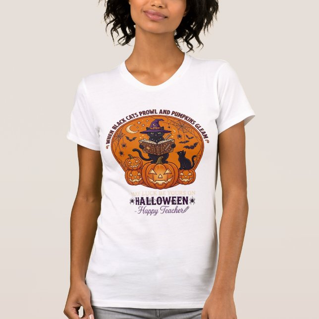T-shirt Halloween Joyeux Professeur Chat Noir Sorcière Cha (Devant)