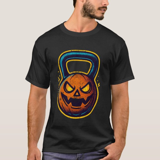 T-shirt Halloween Kettlebell Citrouille Old School 90 (Devant)