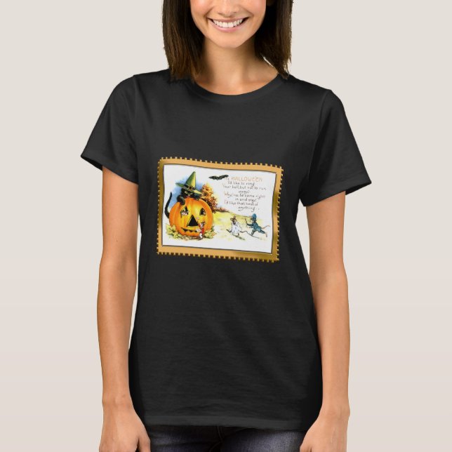 T-shirt Halloween Kitty assis à Jack-o'-lantern (Devant)