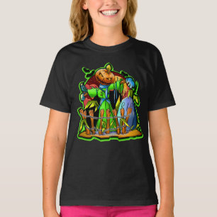 T-shirt Halloween Lady Scarecrow Citrouille Head RIP Bats