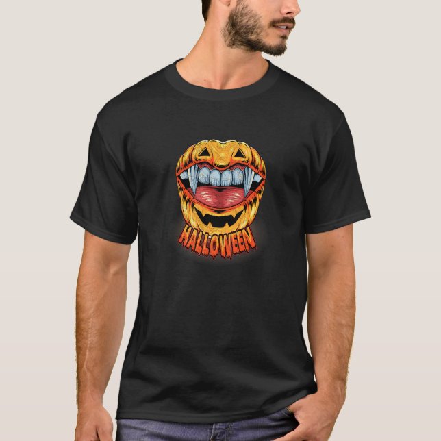 T-shirt Halloween Lip Citrouille En Forme De Fa Vampire Ef (Devant)