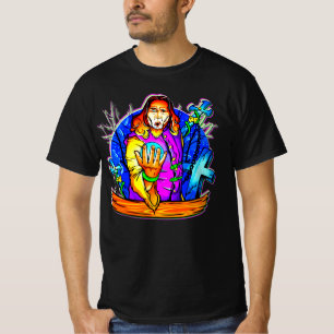 T-shirt Halloween Magicien épée Grave lumière Globe T-s