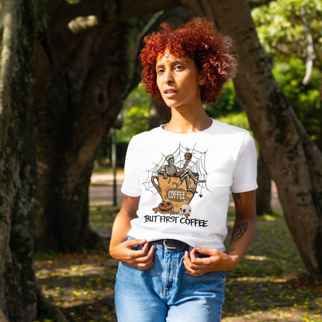 T-SHIRT HALLOWEEN MAIS PREMIER CAFÉ | SKELETON BOIRE (Créateur téléchargé)