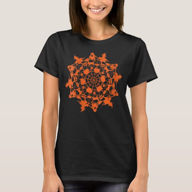 T-shirt Halloween Mandala Spider Witch Ghost Skull (Devant)