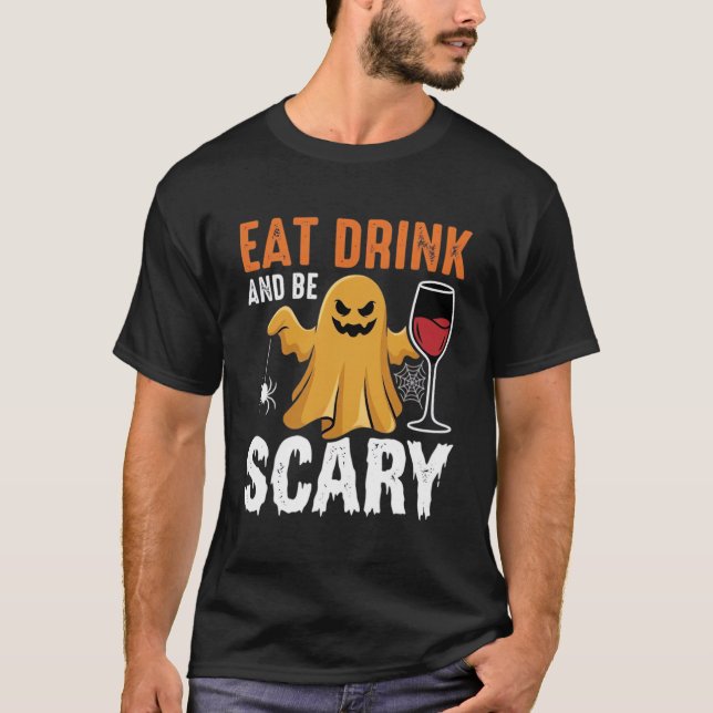 T-shirt Halloween Manger Boire Être Fantôme Terrible Conce (Devant)