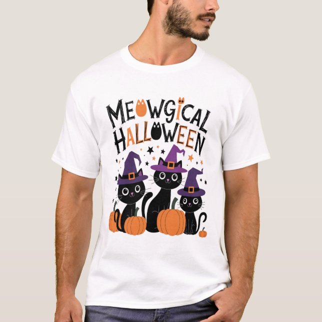 T-shirt Halloween Meowgical - Chats sorciers mignons à Enc (Devant)