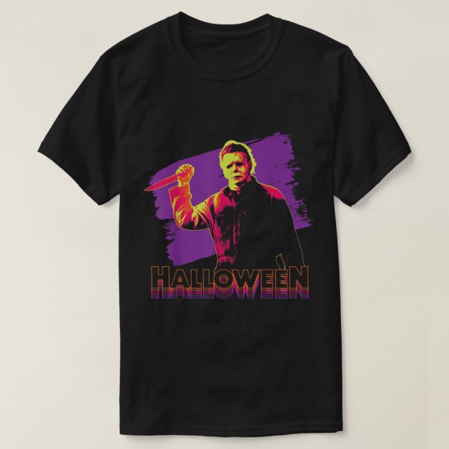 T-shirt Halloween Michael Myers Neon Portrait (Design devant)