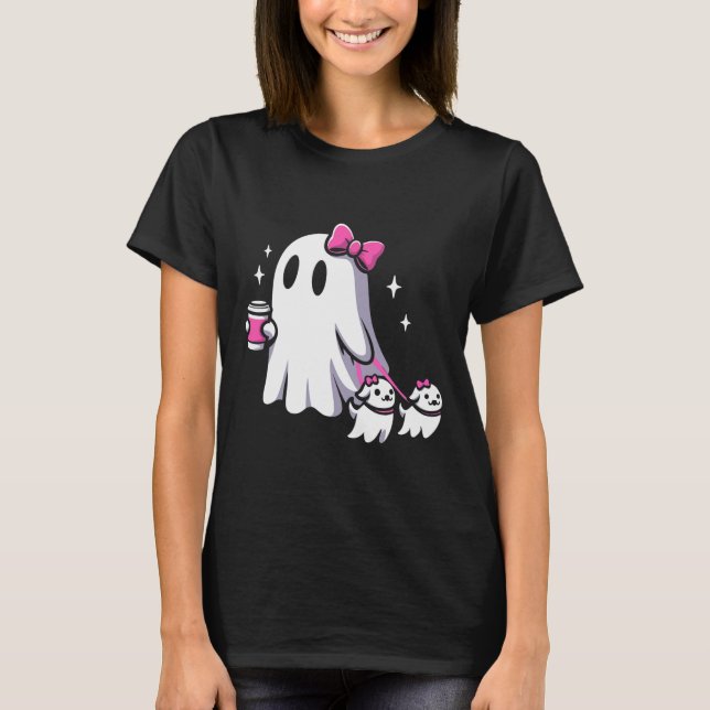 T-shirt Halloween mignon Fantôme Chien de marche Éffrayant (Devant)
